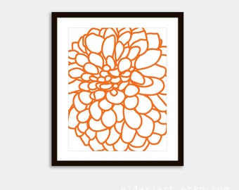 Dahlia Art Print - Modern Flower Wall Art - Abstract Flower Print - Orange Flower Art - custom color - aldari art