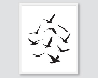 Seagulls Print, Black and White Wall Art, Simple Print, Gift For Him, Modern Art Prints, Coastal Home Decor