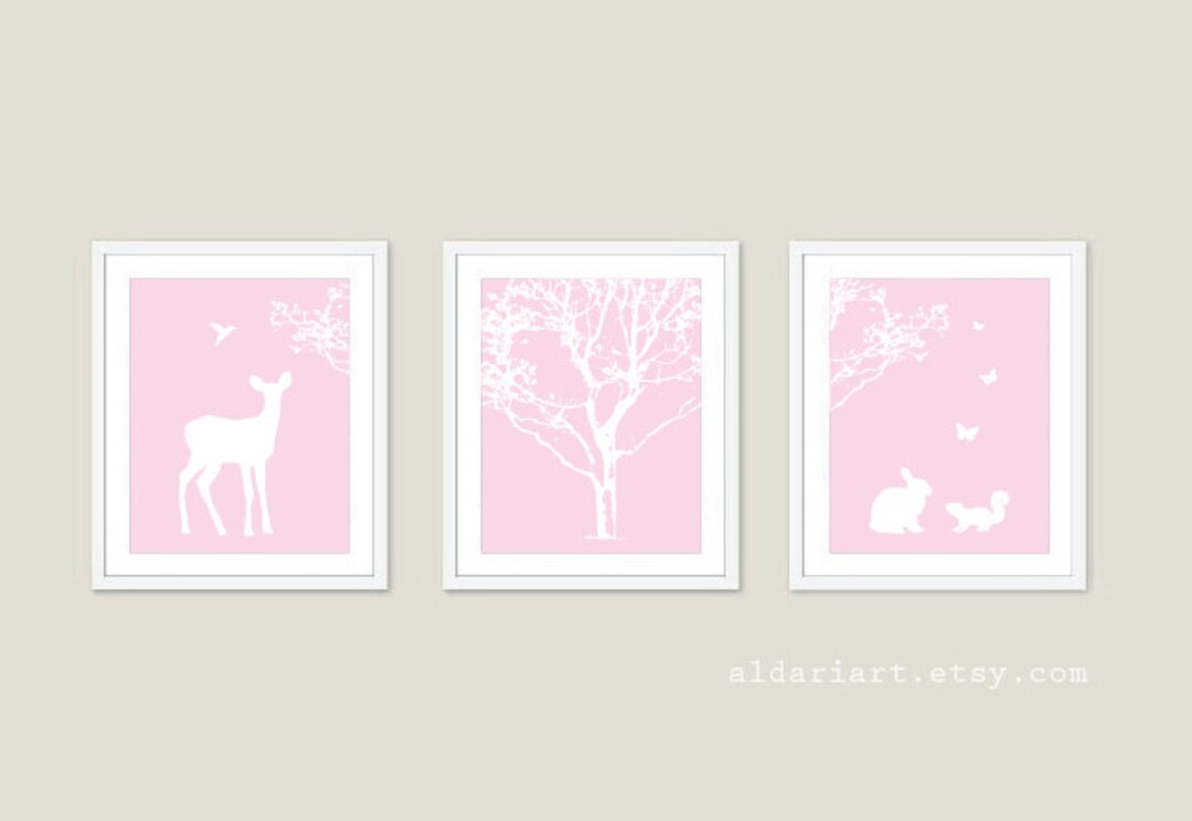 Woodland Nursery Art Prints - Baby Girl Nursery Decor - Tree Fawn Bird ...