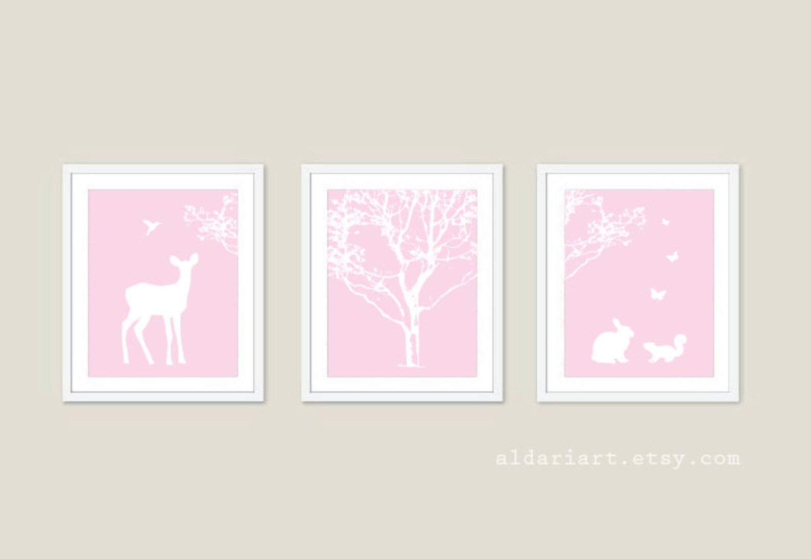 Woodland Nursery Art Prints - Baby Girl Nursery Decor - Tree Fawn Bird ...
