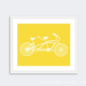 Tandem Bike Art Print - Bicycle - Bike Poster Wall Art - Home Decor - Yellow