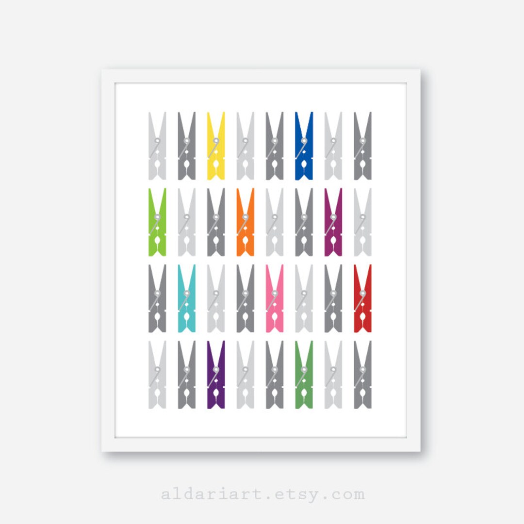 Clothespins Art Print - Laundry Room Wall Art - Laundry Room Decor ...