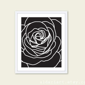 Rose Modern Flower Art Print  - Black and White Contemporary Flower Wall Art  -  Home Decor - Black Rose Poster - Under 20