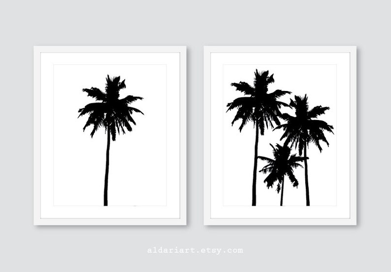 Palm Tree Wall Art Modern Palm Tree Art Prints Set of 2 Etsy