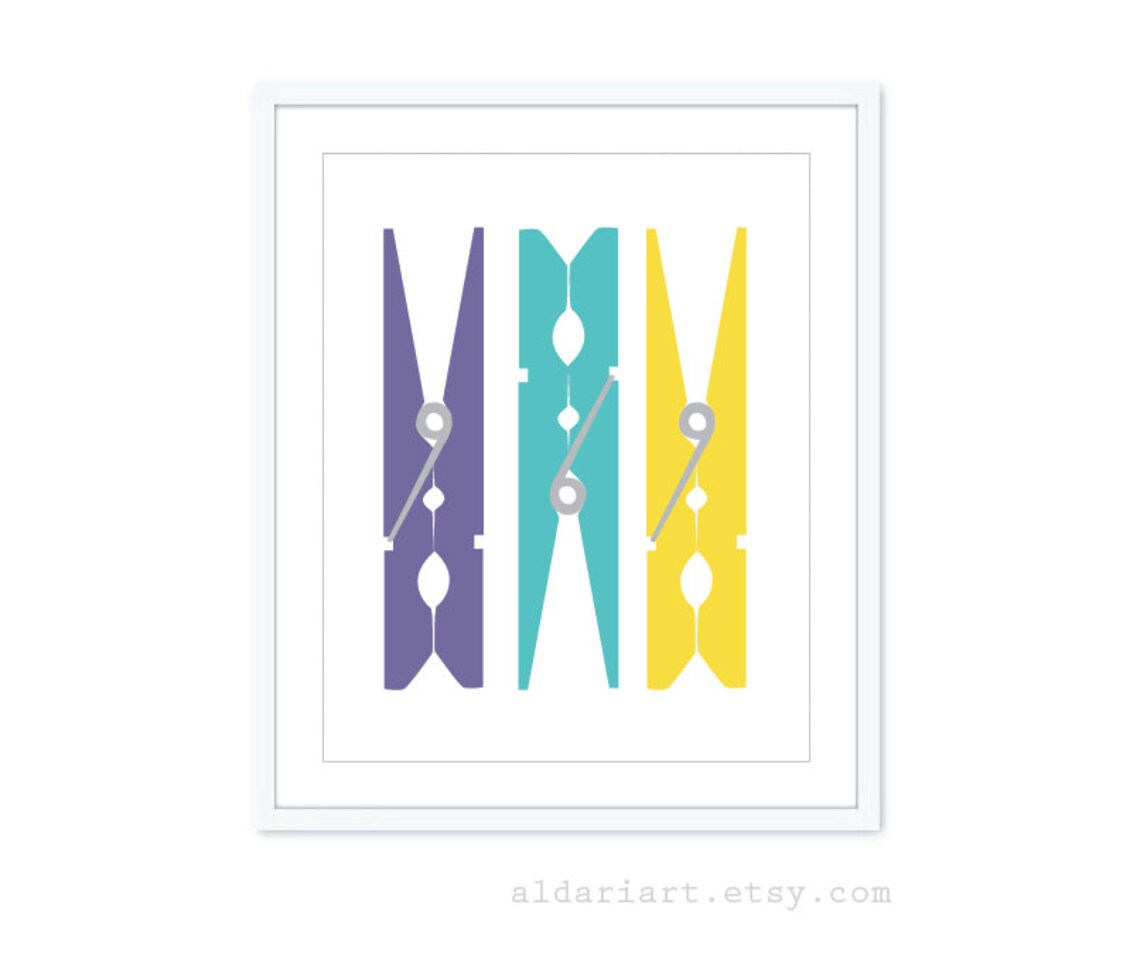 Clothespins Art Print - Simple Modern Home Decor - Laundry Room Wall ...