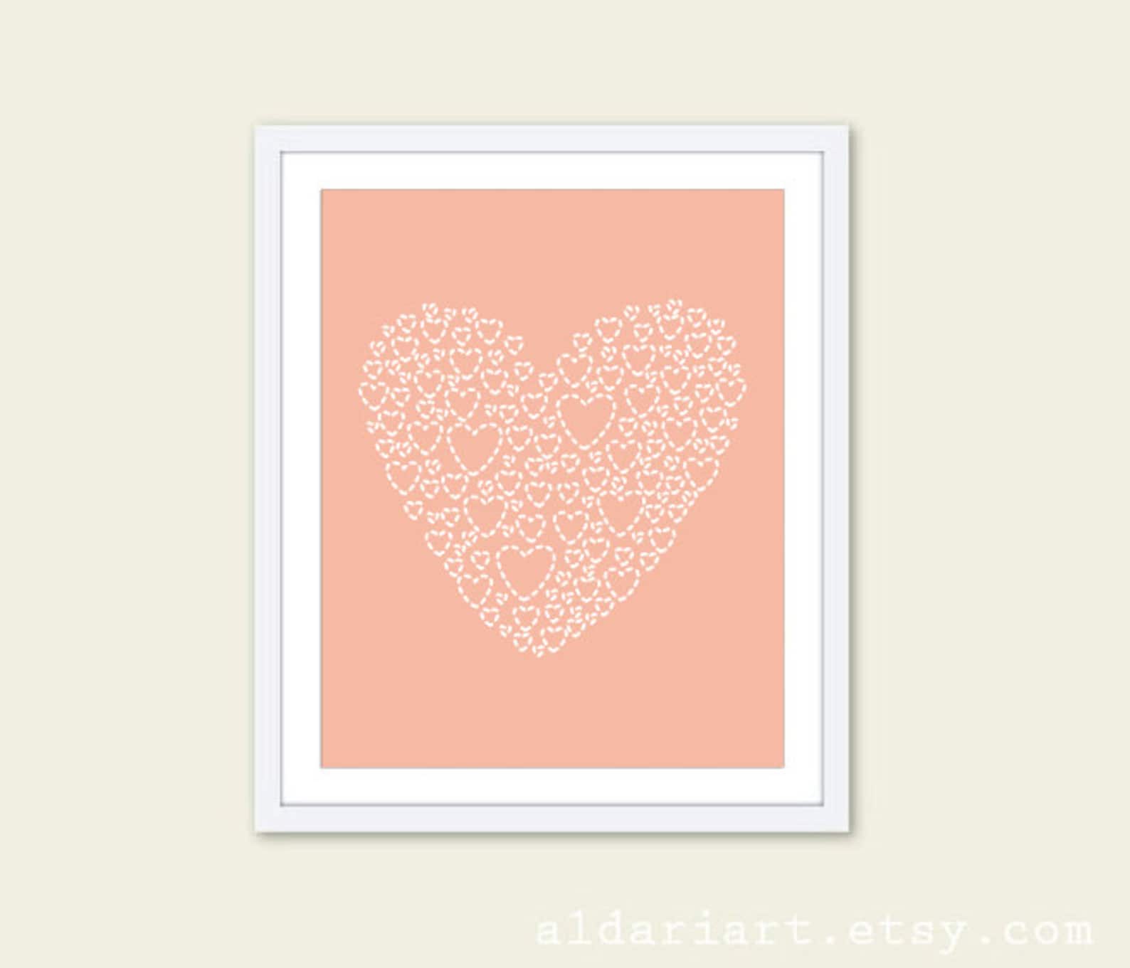 Heart Art Print Heart Wall Art Heart Nursery Decor Peach Etsy
