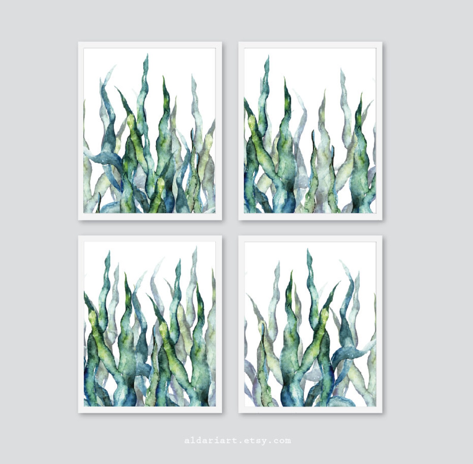 Seaweed Wall Art Nautical Decor Set of Four Seaweed Prints Etsy