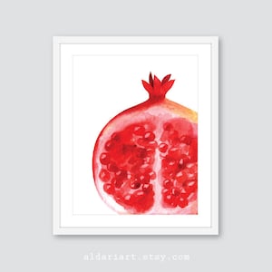 Pomegranate Art Print, Kitchen Wall Decor, Fruit Wall Art, Pomegranate Poster, Watercolor Fruit Art Print, Red fruit wall art, fruit art