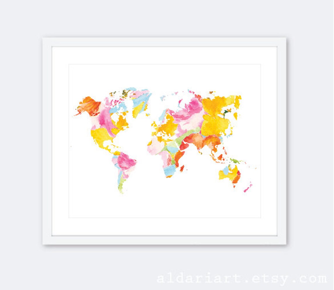 World Map Print Map Wall Art Floral Map Art Nursery Etsy Canada