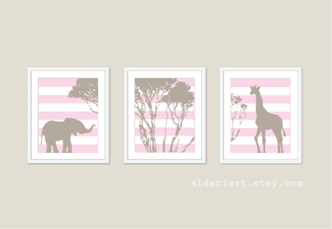 Elephant and Giraffe Nursery Print Set - African Animals - Safari ...