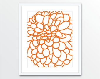 Dahlia Art Print - Dahlia Wall Art - Modern Flower Wall Art - Dahlia Flower No.1 Print - Tangerine Orange Art - Modern Decor - Aldari Art