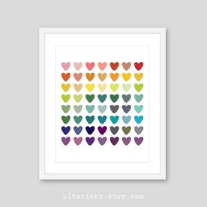 Hearts Art Print, Heart Wall Art, nursery wall decor, baby shower gift, nursery heart art, colourful hearts print, rainbow heart wall decor