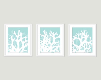 Coral Art Prints - Coral Wall Art - Nautical Wall Art - Coastal Wall Decor - Conjunto de 3 impressões ESCOLHA SUA COR