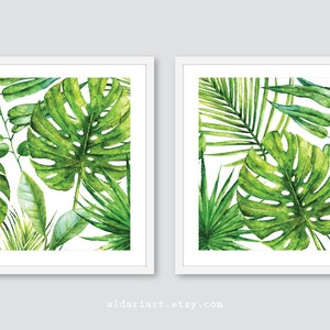 Monstera Leaf Art Print, Tropical Leaf Wall Art, Banana Leaf Wall Decor, Greenery Botanical Art Print, Plant Art, Set of 2 prints