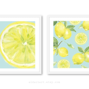 Lemon Art Prints, Lemon Wall Art, Lemon Wall Decor, Lemon Artwork, Citrus Wall Art, Set of 2 prints, frames not included, Aldari Art