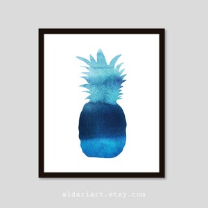 Pineapple Art Print, Pineapple Wall Art, Indigo Blue Decor, Tropical Pineapple Print, Kitchen Decor, Kitchen Wall Art, Blue and white