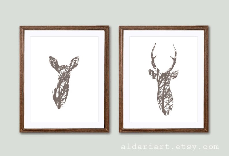 Modern Deer Prints Deer Wall Art Deer and Doe Prints Etsy Canada