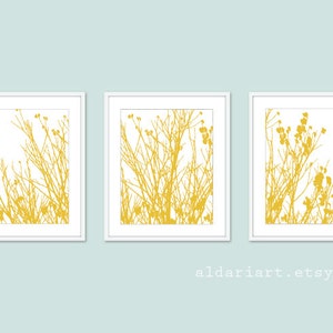 Modern Autumn Branches Set - Autumn Tree Wall Art - Mustard Yellow - Woodland Branches Art - Fall Decor - Aldari Art