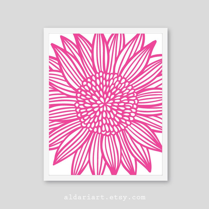 Sunflower Art Print Flower Wall Decor Black and White Etsy