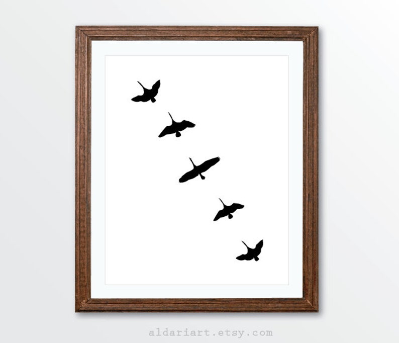 Geese Art Print Minimalist Wall Black And White Scandinavian Decor