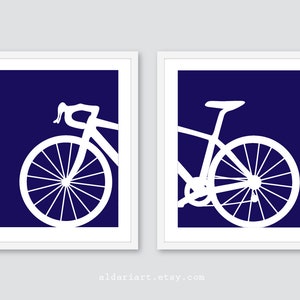 impresiones de arte de bicicleta, arte de la pared de la bicicleta, decoración de la pared de la bicicleta, conjunto de dos impresiones, impresión de la bicicleta azul, cartel de la bicicleta, color personalizado
