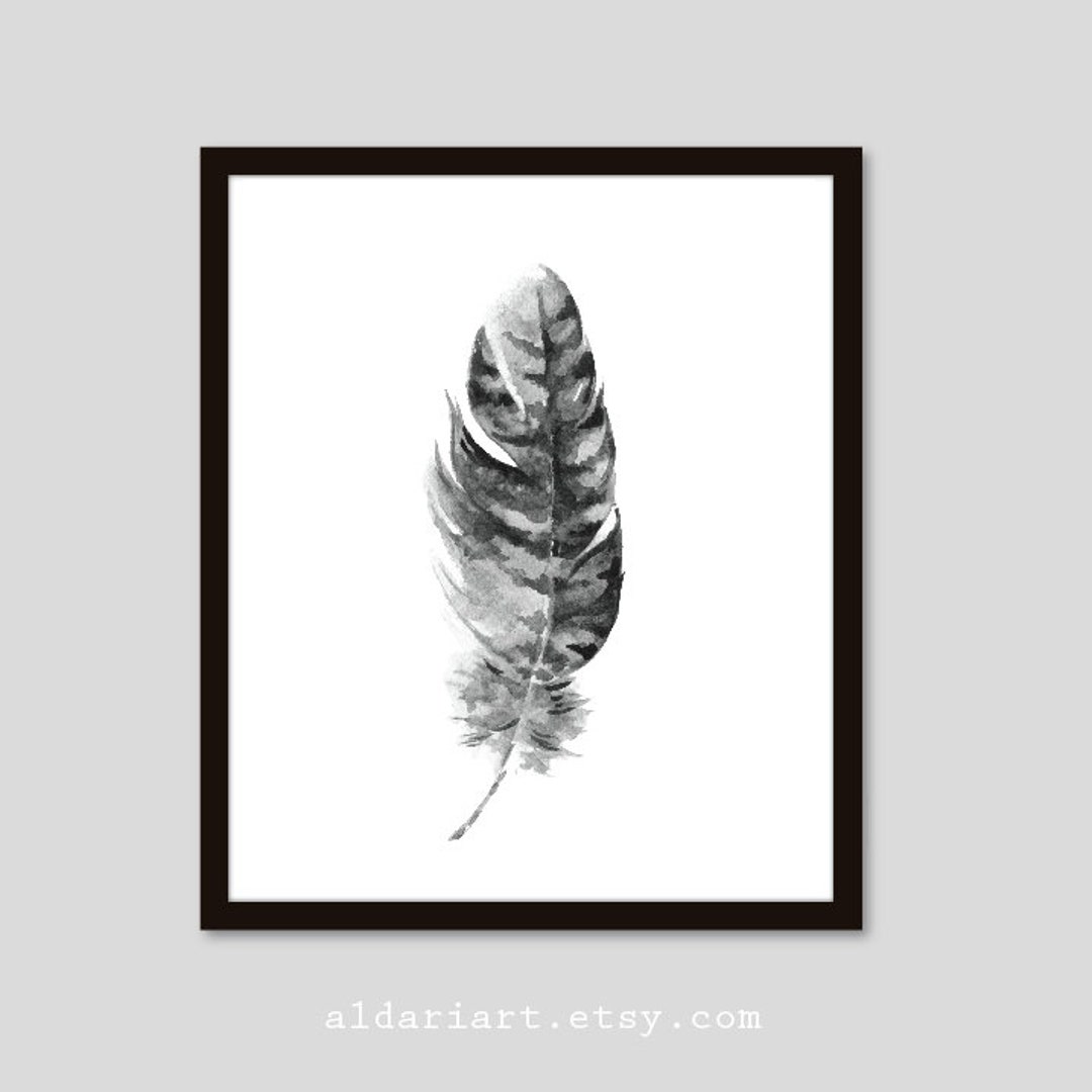 Feather Wall Art, Black and White Featherprint Feather Art Print