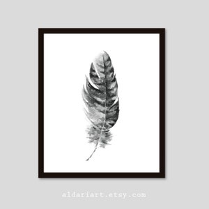 Feather Wall Art, Black and White FeatherPrint - Feather Art Print, Feather Wall Decor, Boho Decor, monochrome art, feather poster