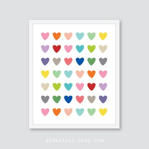 Hearts Art Print, Heart Wall Art, nursery wall decor, baby shower gift, nursery heart art, colourful hearts print, rainbow heart wall decor