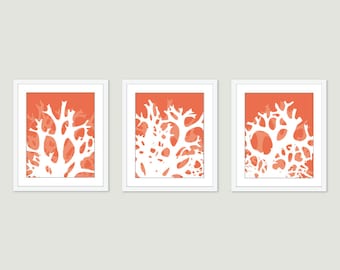 Impressão Coral - Arte de Parede Coral - Conjunto de 3 impressões 5x7 - 8x10 - Arte Costeira - Decoração Costeira