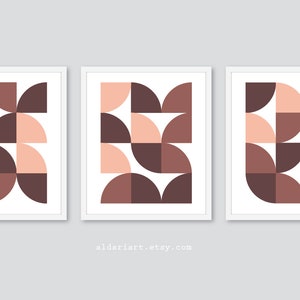 Mid-century prints, set of 3, geometric wall art, abstract decor, scandinavian wall art, modern art prints, mauve peach color, custom color