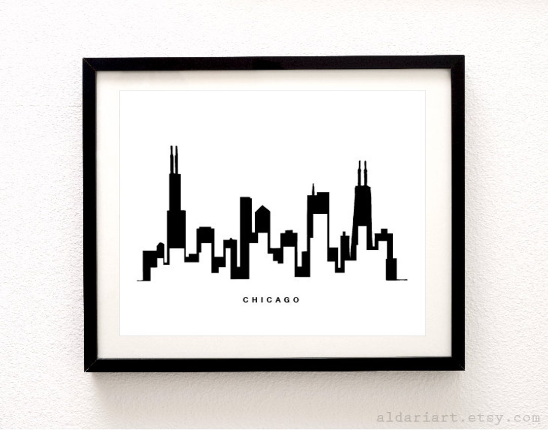 Chicago Skyline Print Chicago Wall Art Chicago Cityscape Print Modern