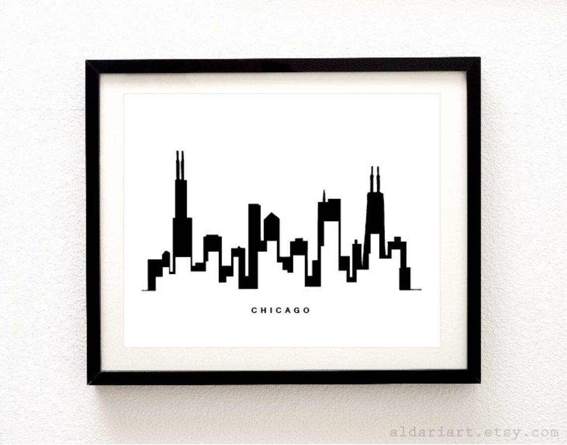 Chicago Skyline Print Chicago Wall Art Chicago Cityscape Etsy