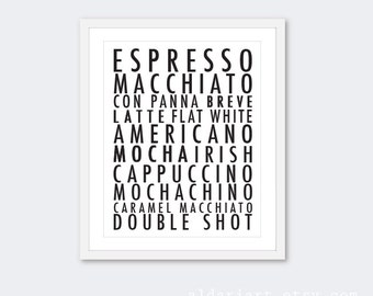 Coffee print, coffee wall art, coffee decor, kitchen print, kitchen decor, kitchen wall art, coffee typography print