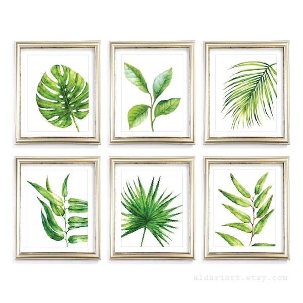 Tropical Art Tropical Plant Wall Art Palm Wall Art Monstera Plant Leaf Print Plant Art Leaf Print Leaves Art Palm Print Set of 6 Prints