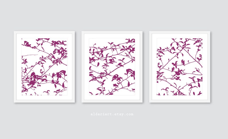 Contemporary Nature Wall Art Tree Triptych Woodland Home Decor Tree Leaves and Branches Digital Print Set Fall Decor