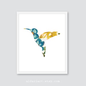 imprimé d’art de colibri, modèle floral hummingbird silhouette mur art, décor mur d’oiseau, art minimaliste d’oiseau, CHOISISSEZ VOTRE COULEUR