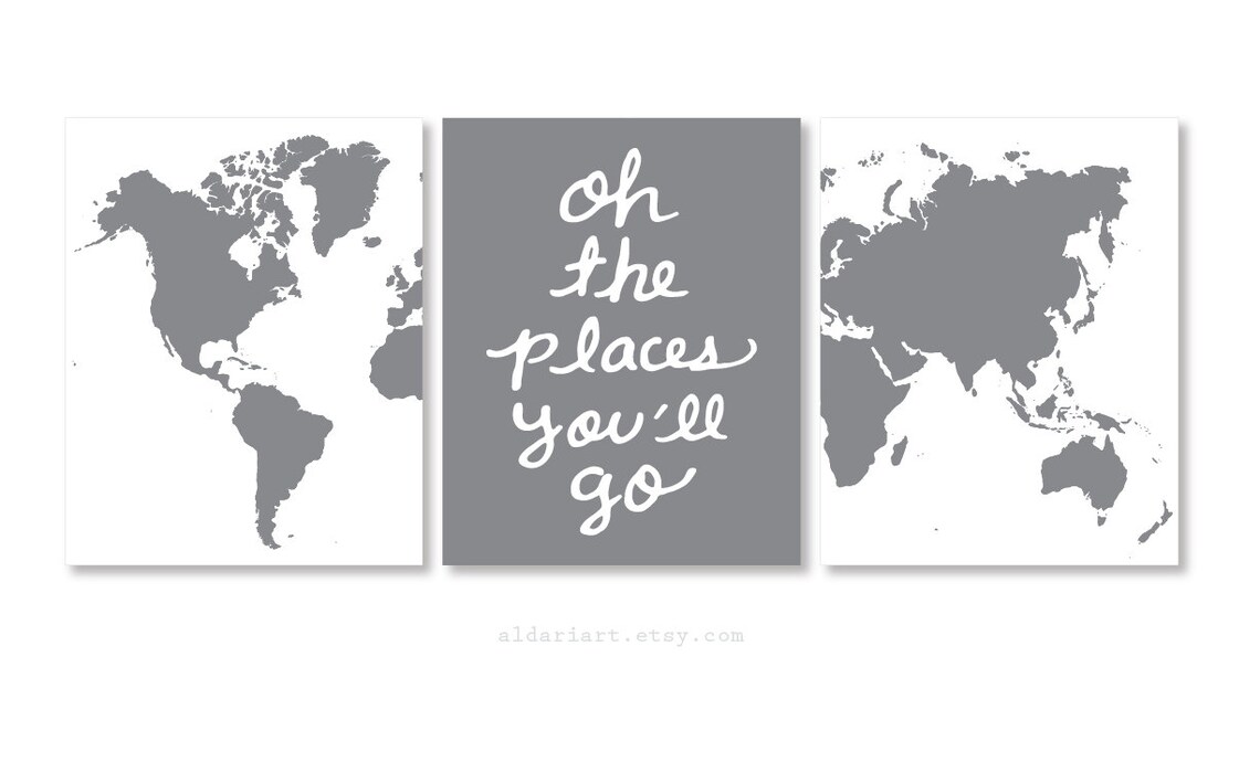 World Map Art Prints Travel Nursery Art Prints Set of 3 Etsy