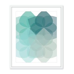 Geometric Flowers - Digital Print - Modern Home Decor - Retro Modern - Teal Blue Seafoam - Customizable Colors