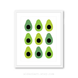Avocado Art Print -  Modern Avocado Art - Fruit Art - Kitchen Decor - Avocado Wall Art - Custom Color - 8x10 on 8.5x11 - Aldari Art