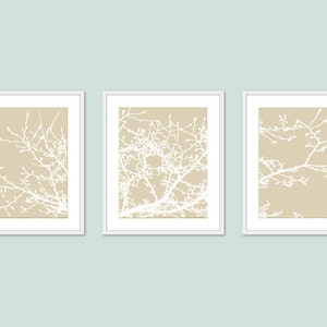 Magnolia Tree Art Prints, Magnolia Branches Print, Modern Tree Art, Tree Wall Art, Woodland Decor, Set of 3, Tan color, CHOOSE YOUR COLOR