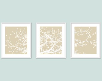Magnolie Baum-Art-Prints, Magnolie Äste Druck, moderne Baum, Baum-Wand-Kunst, Wald Dekor, Set von 3, Tan Farbe, wählen Sie IHRE Farbe