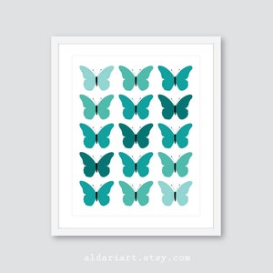 Butterfly Art Print - Spring Summer Decor - Butterfly Wall Art - Teal Decor - Emerald Green Decor - Butterfly Decor