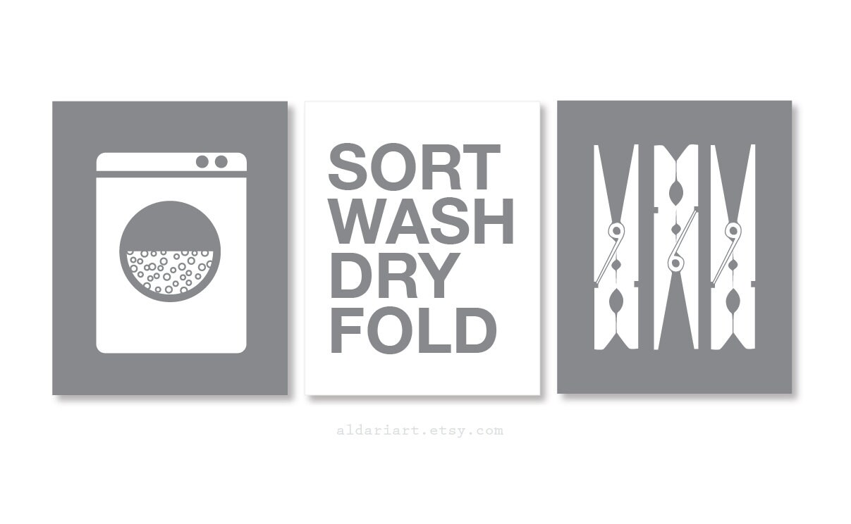 Laundry Room Art Prints - Set of 3 - Laundry Wall Art - Clothespins ...