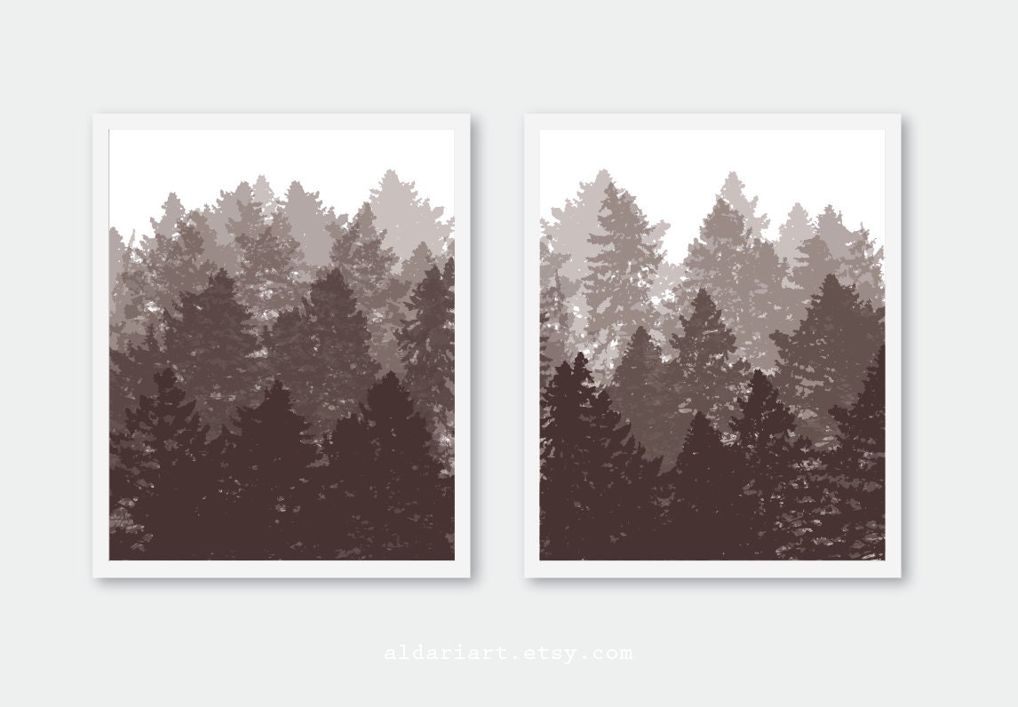 Trees Prints, Tree Wall Art, Contemporary Nature Wall Decor, Woodland ...