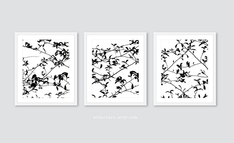 Contemporary Nature Wall Art Tree Triptych Woodland Home Decor Tree Leaves and Branches Digital Print Set Fall Decor