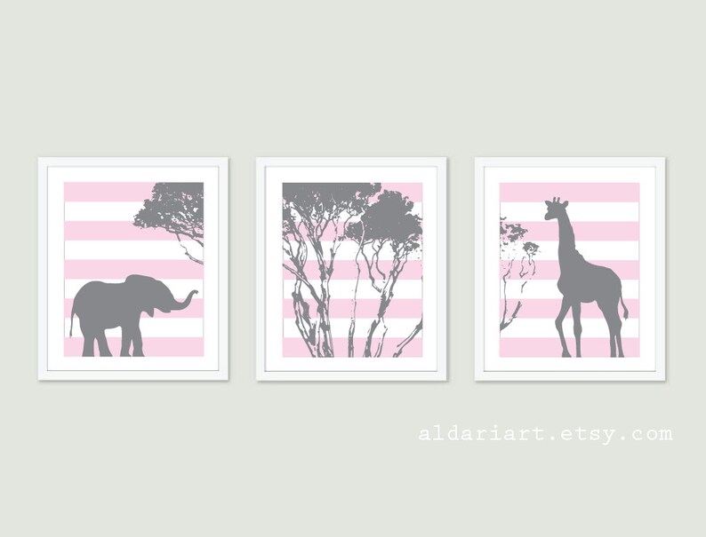 Elephant and Giraffe Nursery Print Set African Animals Etsy