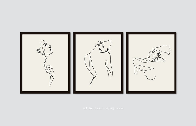 One Line Prints Set of 3 Female Line Drawing Nude Woman - Etsy