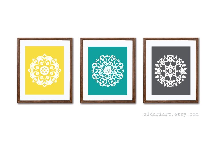 Mandala Art Print - Set of 3 - Mandala Wall Art - Medallion Art Print ...