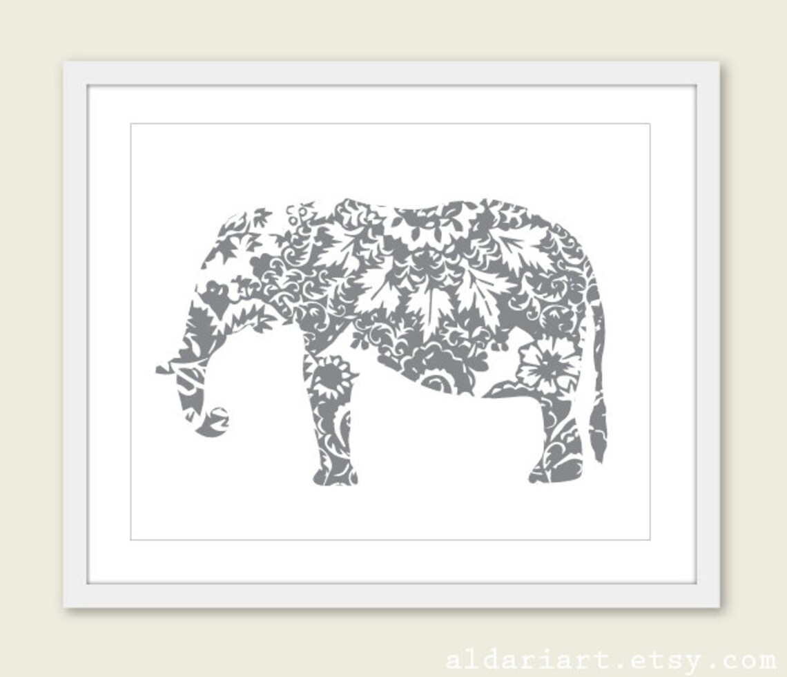 Elephant Art Print Floral Elephant Wall Art Modern Home Etsy