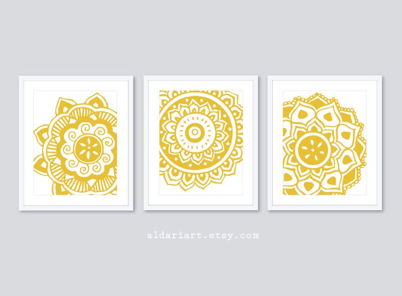 Mandala Art Prints - Modern Decor - Flower Wall Art - Set of 3 ...